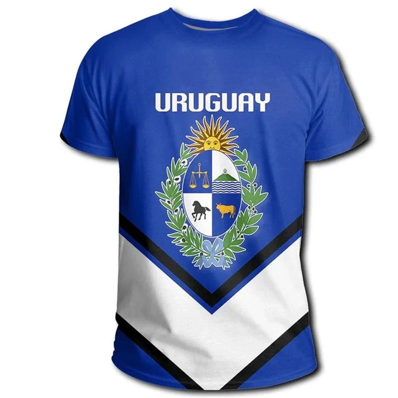 Uruguay Flaggenmuster Herren Damen T-Shirt Fußballtrikots Täglich Lässig Sport Übergröße Fitnessstudio Oberteile 3D Druck T-Shirt Für Mann Kleidung