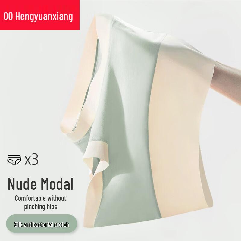 Hengyuanxiang Women's High-Waist Seamless Antibacterial Modal Briefs 3-Pack