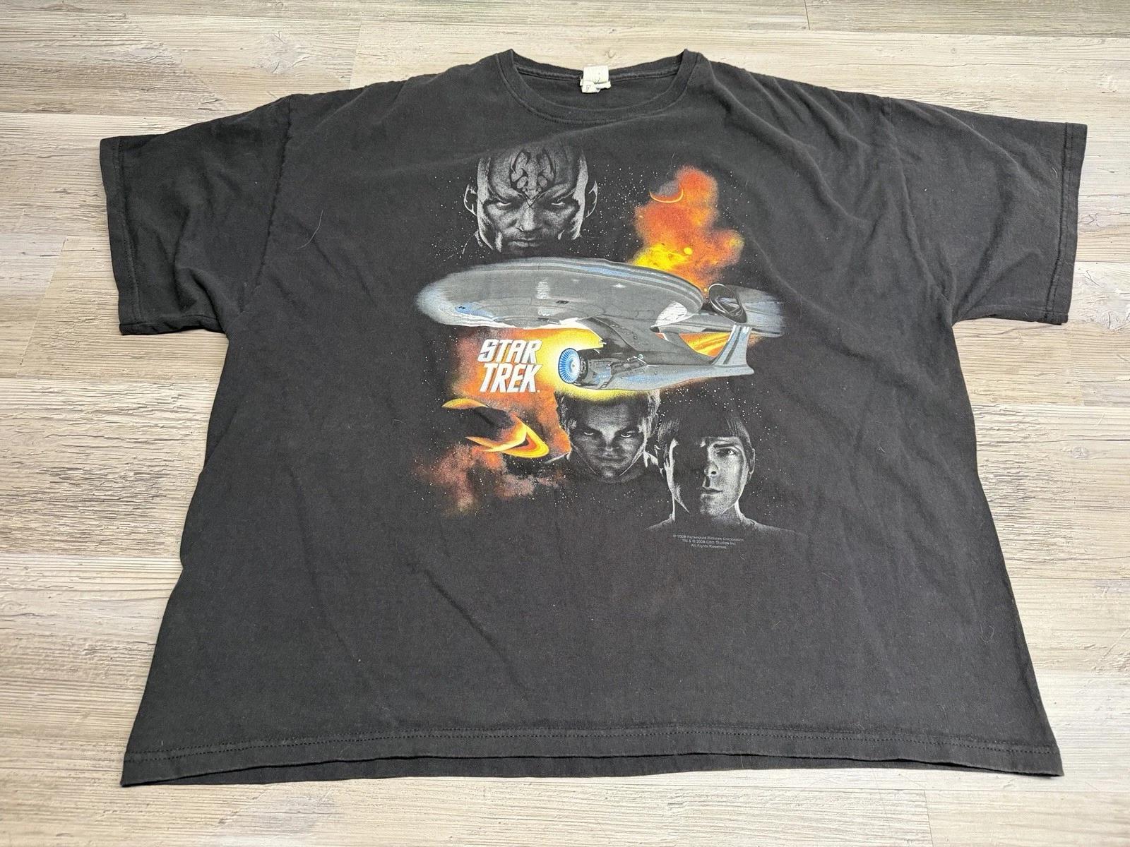 Star Trek T-Shirt Movie Promo 2009 Captain James Kirk Spock Romulan Nero Sz 2XL S