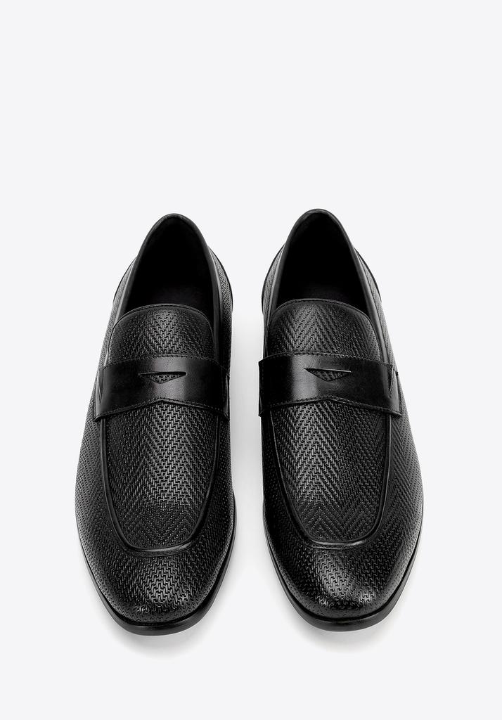 Wittchen Men's Leather Moccasins With Herringbone Pattern Black Black Genuine Leather