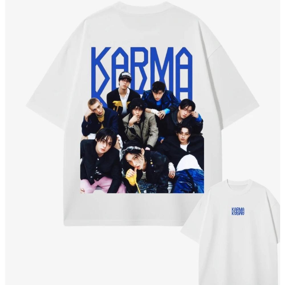 KPOP Stray Kids SKZ Karma Men's T-shirt 2026 Summer New Men's Women's Fashion Casual Cotton Oversized T-shirt Street Wear Y2K