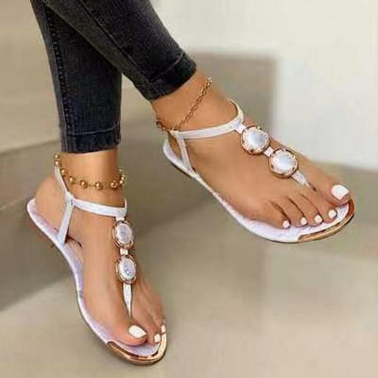 

Women s 2025 Summer Pearl Rhinestone Flat Sandals – Fairy Style Soft Sole Fashion 35 білий