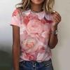 Casual and Versatile High-quality Flower Patterned Short Sleeved Round Neck Women's T-shirts