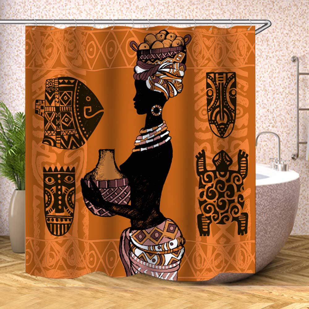 African Egyptian Women Shower Curtain With 12 Hooks African Girl Shower Curtain Waterproof Durable Afro Lady Shower Curtains Set
