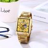 Square Watch with 3ATM Water Stainless Steel Analog Quartz Simple and Stylish Business Watch A Great Gift for and Day Men's Calendar, Gold