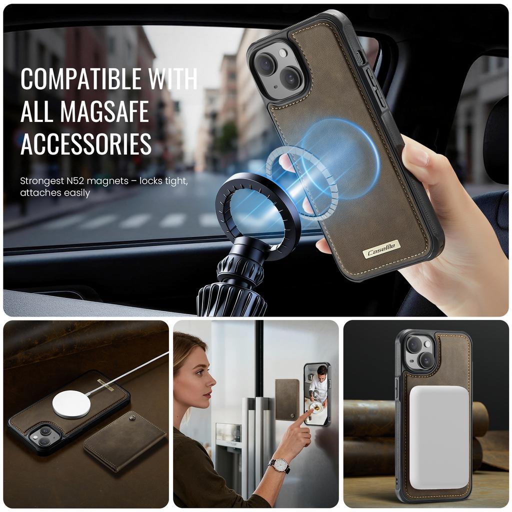 For iPhone 14 Magnetic Case CASEME ME80 Series Leather PC TPU Phone Cover with Detachable Wallet
