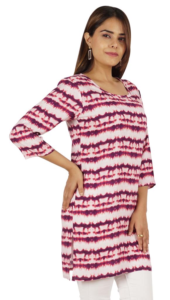 Moomaya Womens Tops Rayon Block Print Tunic 3 4th Sleeve Tunic Summer Blouse