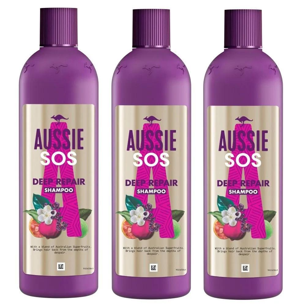 Aussie SOS Deep Repair Shampoo for Damaged Hair 490ml x 3 bottles