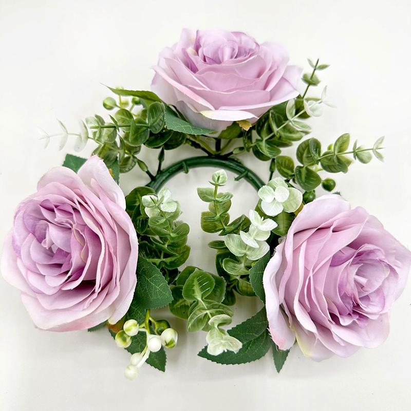 Wieniec Świecznik Girlanda Sztuczny Wieniec z Kwiatów Róży na Dekorację Świecznika Dekoracja Ślubna Świąteczna Dekoracja Stołu
