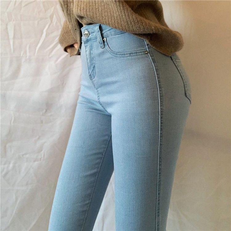 

Peach Butt Slim Fit Women s Jeans - Hip Lifting, Leg Shaping, Washed Retro Pencil Pants for Spring and Autumn. Size 25 [Recommended for 65-78 lbs] светло-синий