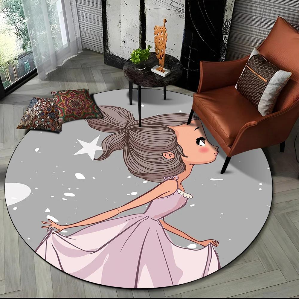 

Мультяшный ковер круглый для балерины, ковер с феей, ковер с балериной, ковер с единорогом для декора гостиной, спальни, детской комнаты, придверный коврик, нескользящий коврик для пола 40x40cm
