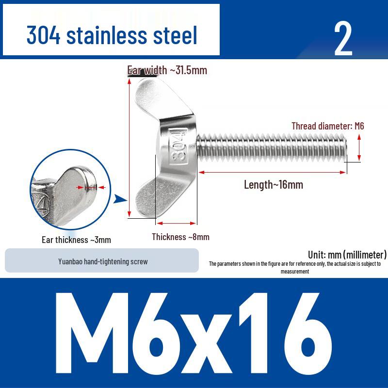 304 Stainless Steel Butterfly Weld Screw Yuanbao Hand-Tight Horn Bolt M3-M16
