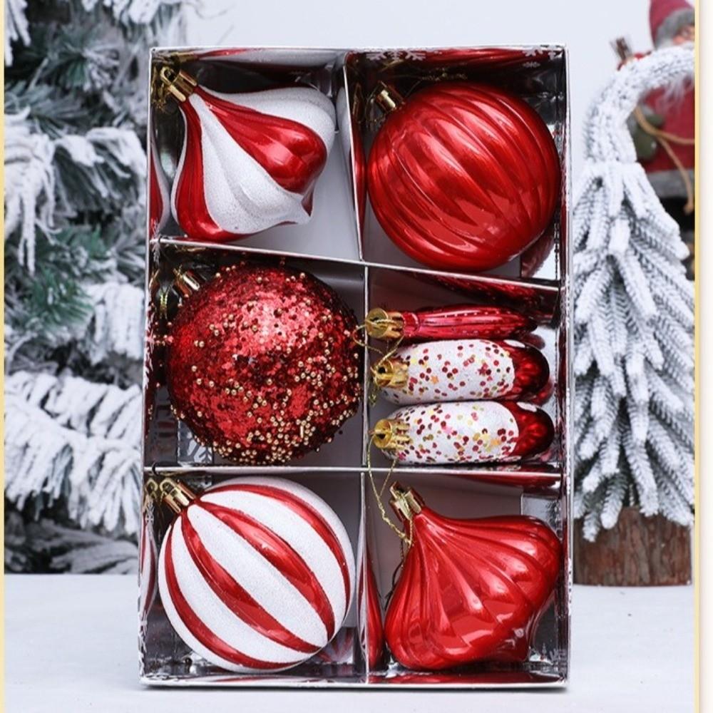 8PCS/Box 8CM Christmas Hanging Balls Shatterproof Electroplated Painted Christmas Tree Ornament Plastic