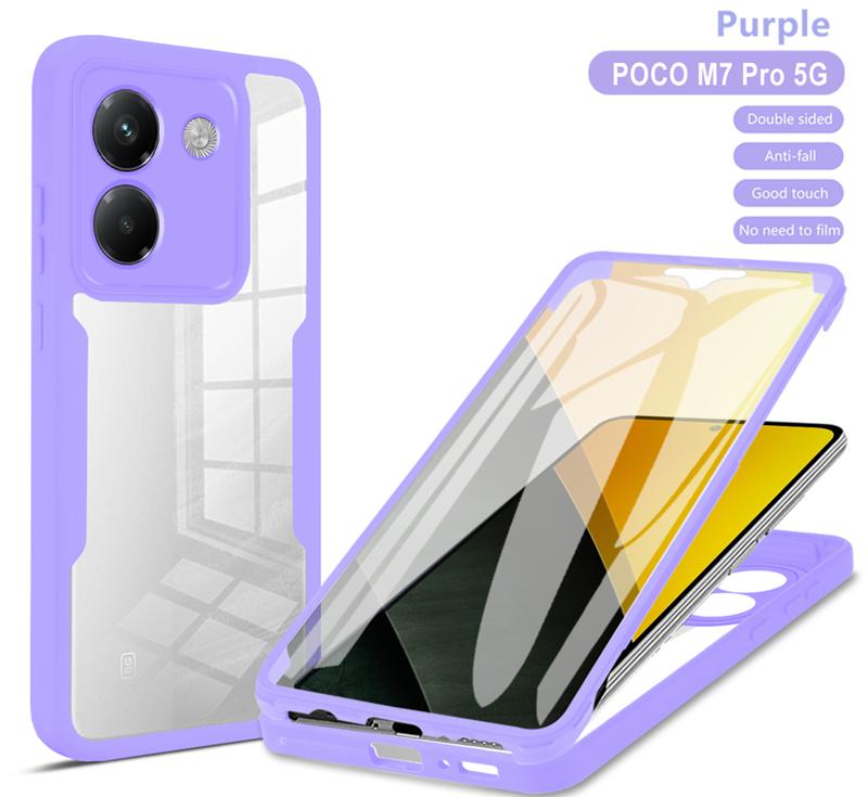 

Для чехла Poco M7 Pro 5G 360 Полная защита Чехол для Xiaomi Mi Poko Little M7 Pro M7Pro Прозрачный экран с силиконовым бампером Funda For Poco M7 Pro 5G фиолетовый