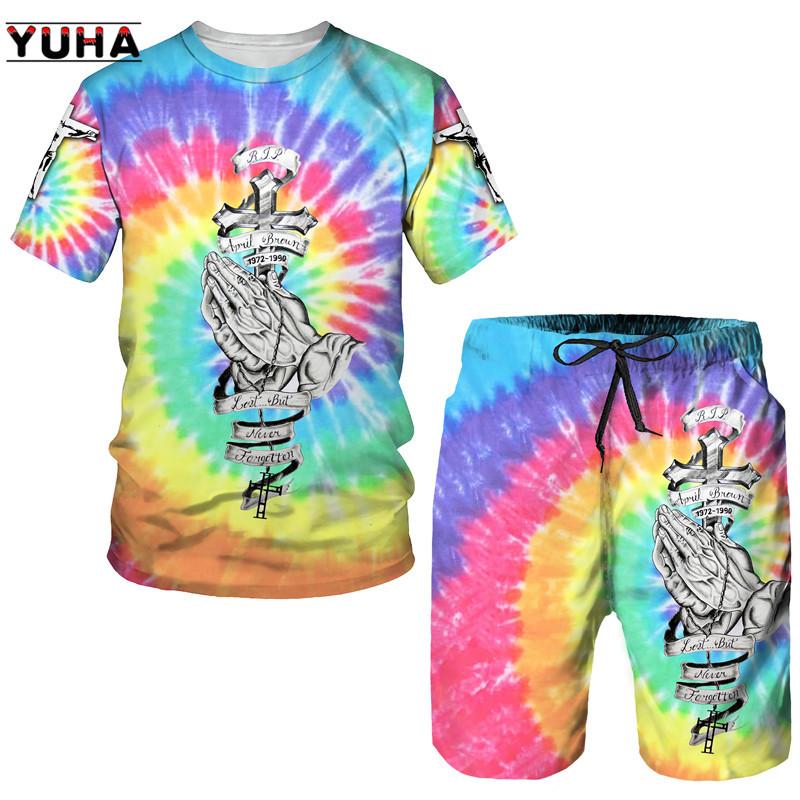 Summer Men's 3D Lion Cross Printed Men's T-shirt/Shorts/Suit Short Sleeve Jesus Love Everone Christian Street Wear 2 Pcs