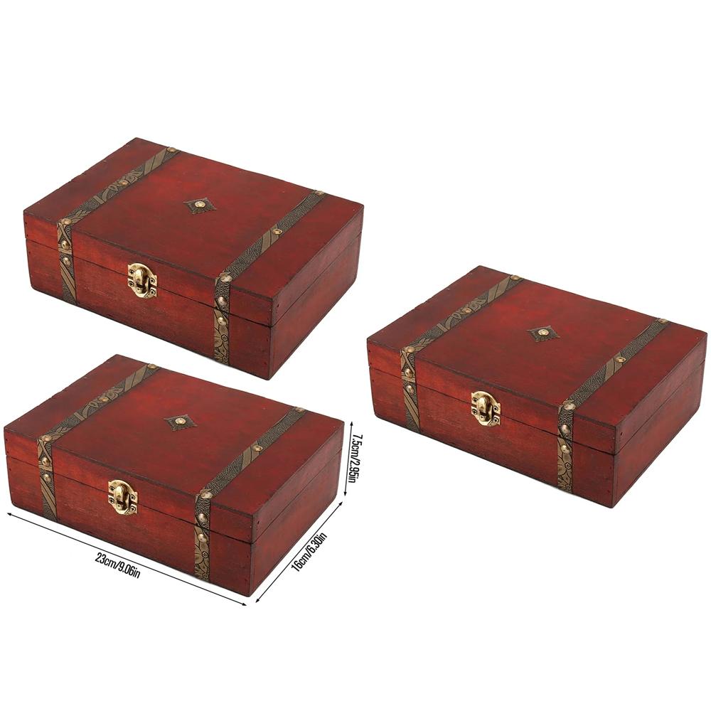 Classical Wood Box Retro Wooden Storage Case Treasure Jewelry Container Organizer Pirate Jewelry Trinket Display Case Hinged Box