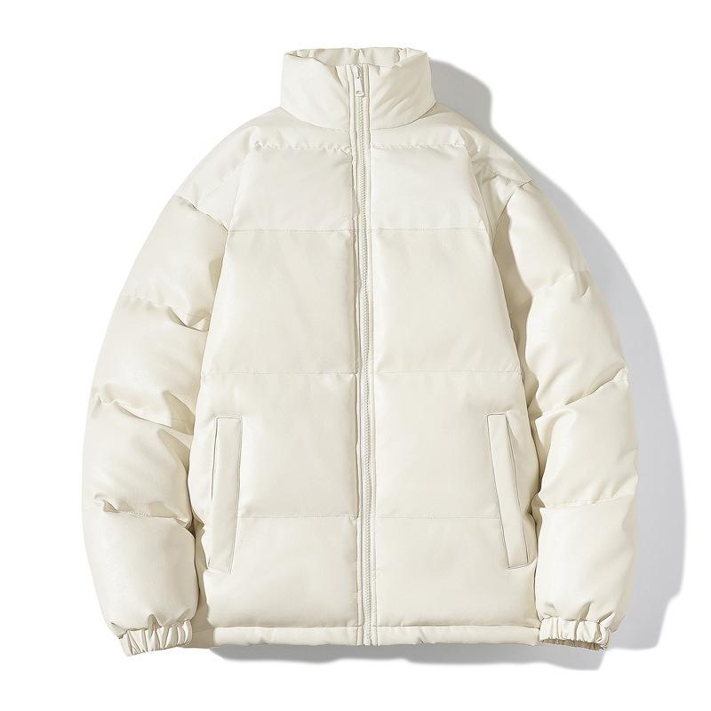 Neuer, hochwertiger, wattierter Herren-Wintermantel aus Baumwolle mit Stehkragen, trendige Markenoptik, vielseitige PU-Leder-Baumwollwattierung 