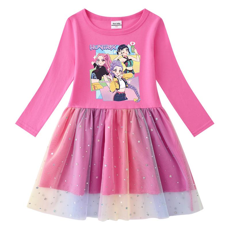 Vestido de Princesa con Lentejuelas Arcoíris de Manga Larga Kpop Demon Slayer para Niñas