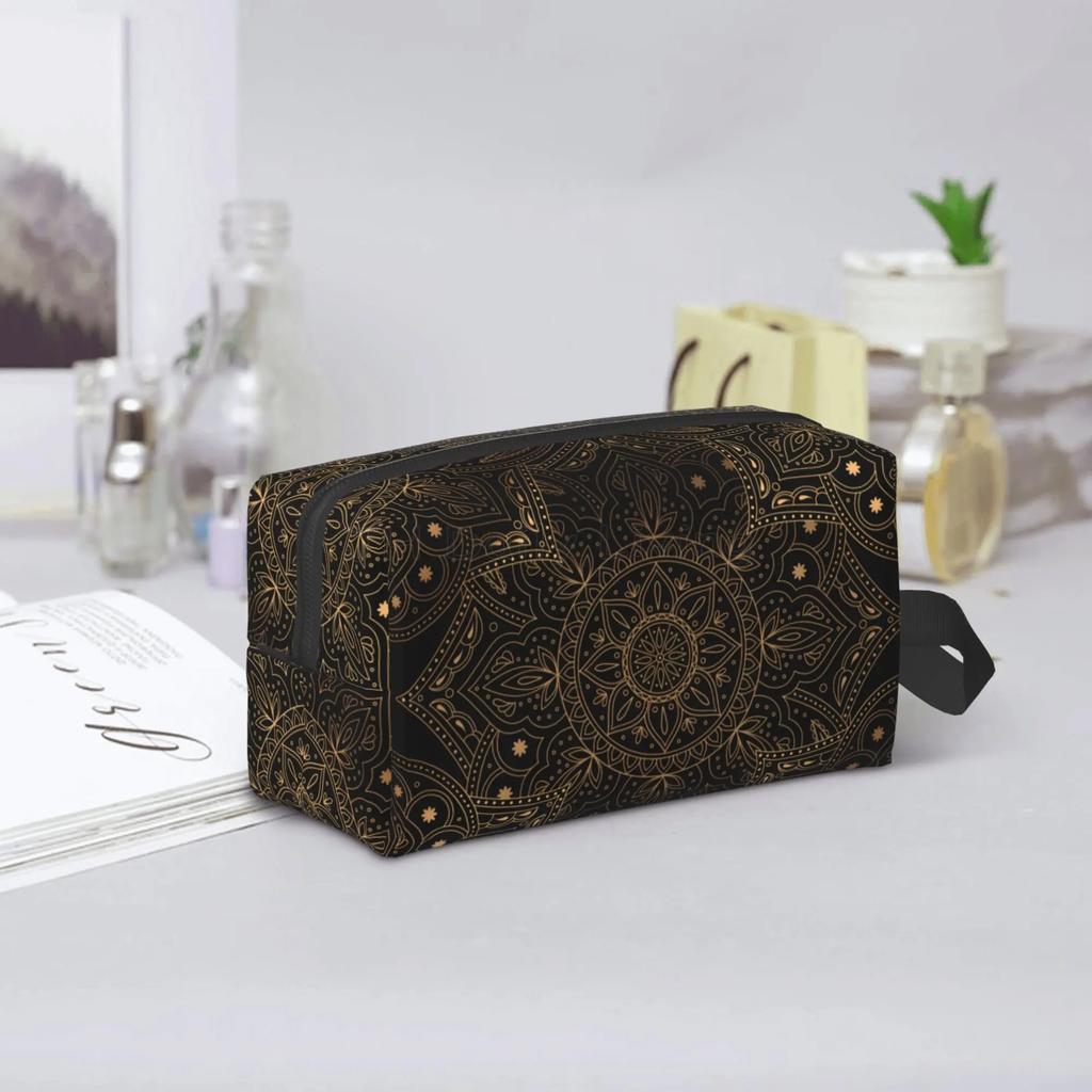 Luxury Oriental Mandala Royal Retro Floral Black Antique Travel Storage Bags Large Capacity Makeup Bag Cosmetic Bag for Unisex