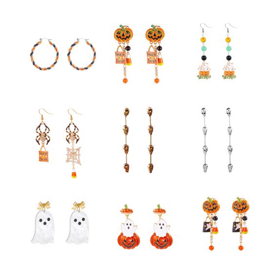 1 Pair Halloween Earrings Pumpkin Ghost Spider Charm Drop Earrings Women Hook Earrings Spooky Jewelry