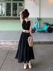 French hollow waist hanging neck suspender dress women's summer lace-up waist thin holiday style seaside fringed long dress