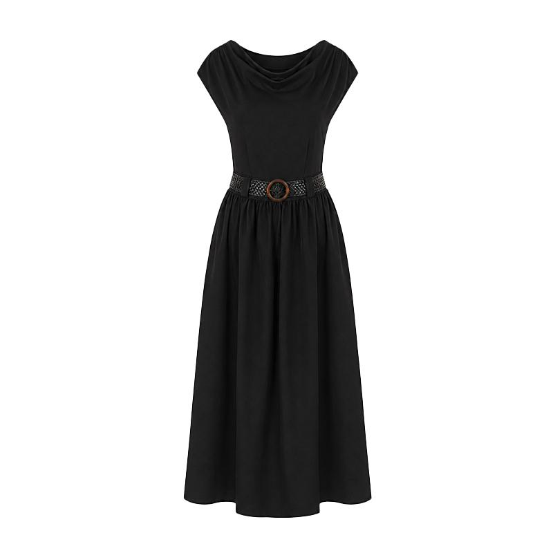 T View Draping Belted Flare Dress_V6B-Cop019