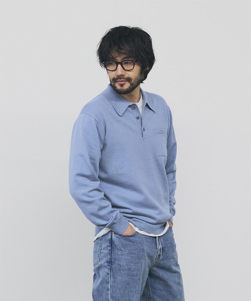 Geonjiulleunseu Cashmere Blend Pocket Collar Knit - Dusty Blue