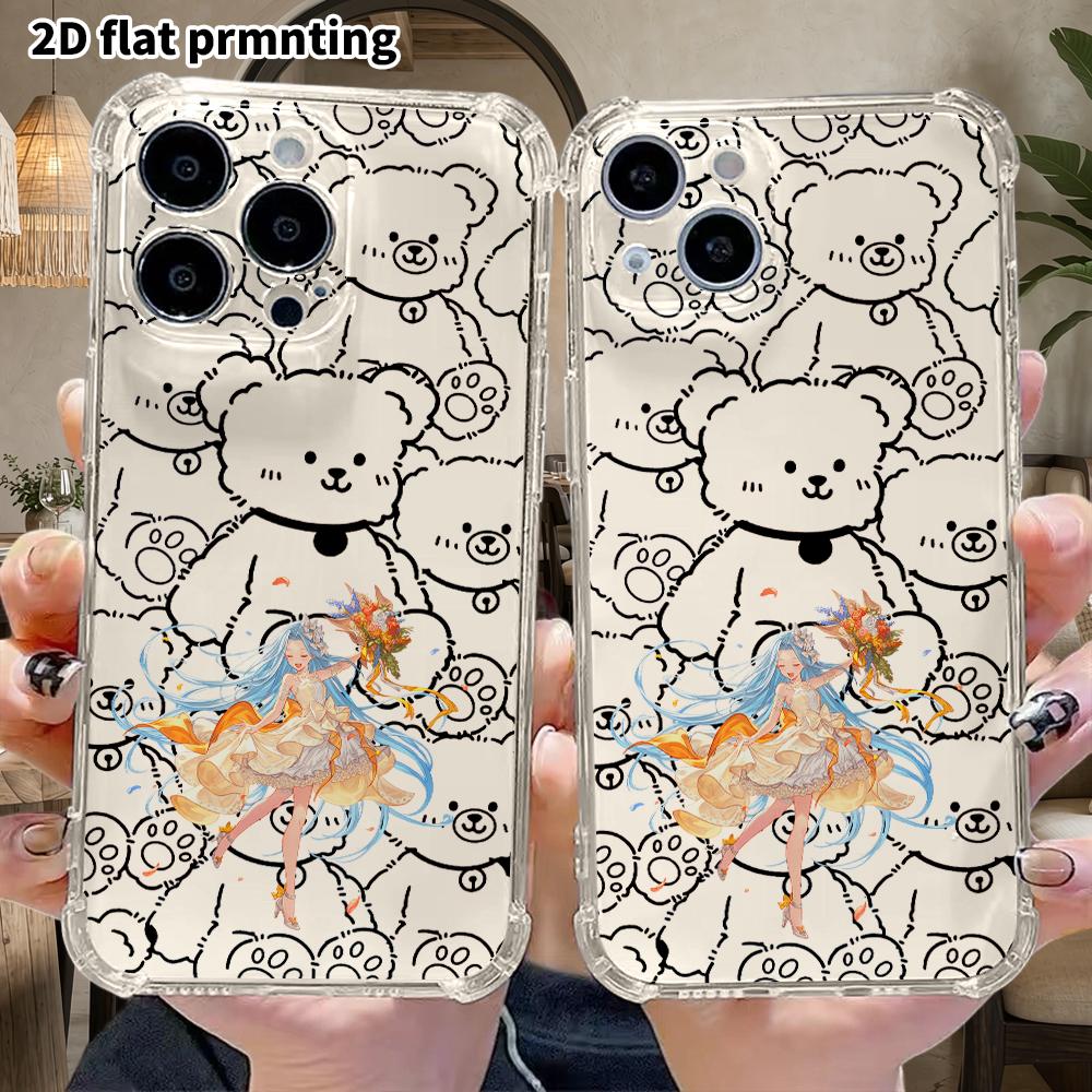 Phone Case: 2D flat suitable for iPhone 18 17 16 15 14 13 Pro, transparent corners for drop protection, long haired girl, Christmas and Halloween gift