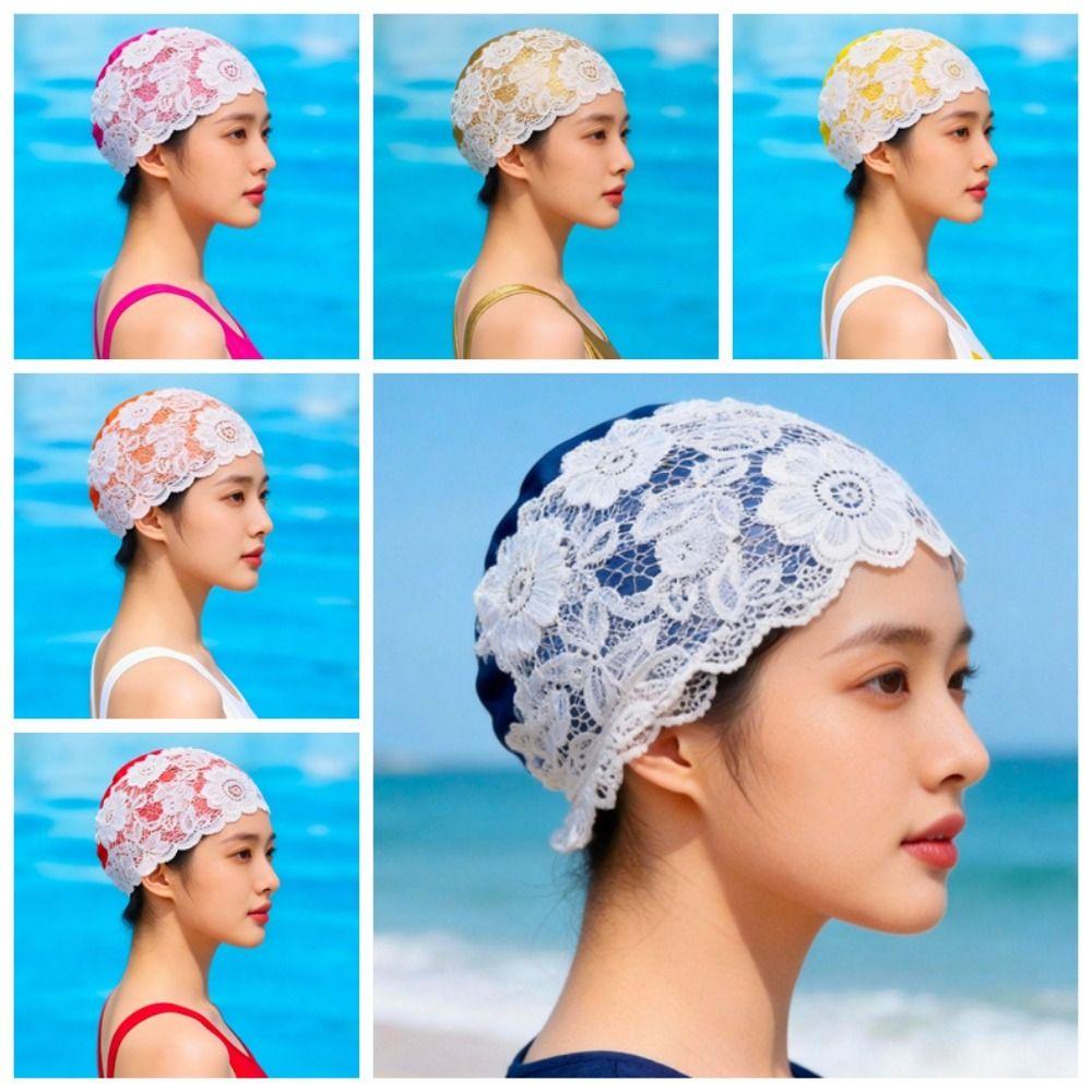 Lace Swimming Cap PU Ear Protect Cap Fashion look Waterproof Swim Hat Daily