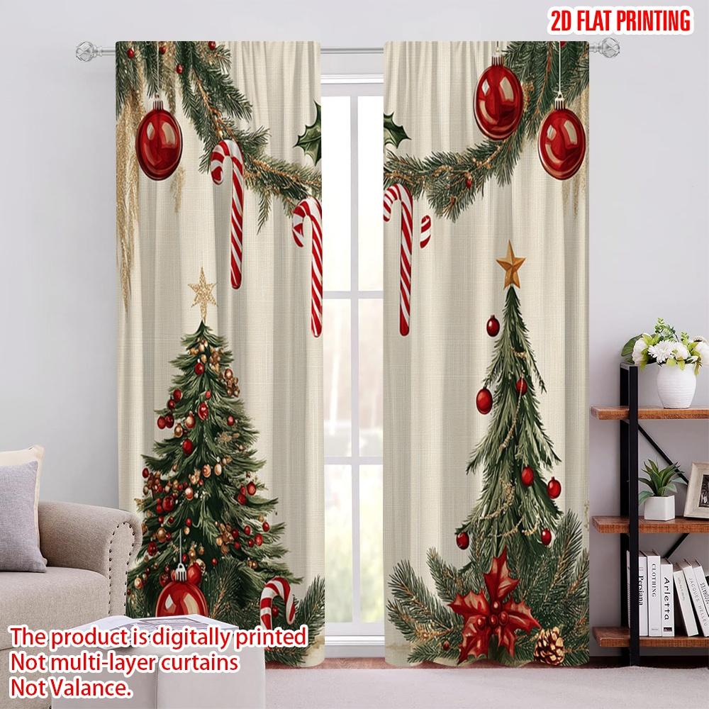

2pcs,2D plane printing Curtain Fabric Christmas Decorations Holiday Festive (4) Versatile Durable Polyester (without rod) Gifts 52.50 × 116.00 cm 2 pcs