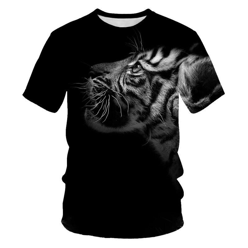 Summer New Style 3D Digital Print round Neck Short Sleeve T-Shirt Lion Tiger Pattern Men's Casual Top Quality Polyester V-Neck
