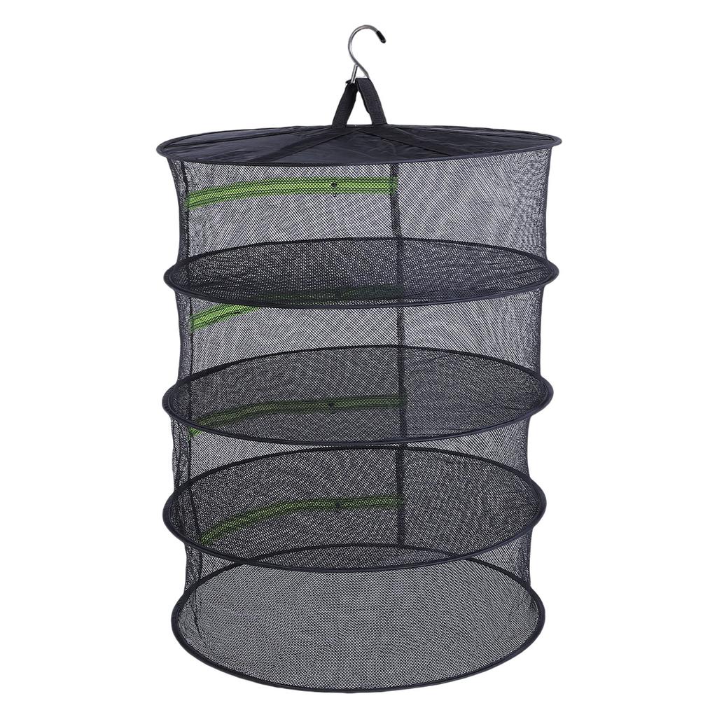 Hanging Mesh Drying Rack 4 Layer Nylon Foldable Hanging Basket Dryer Net with Zipper for Plants Flowers Clothes