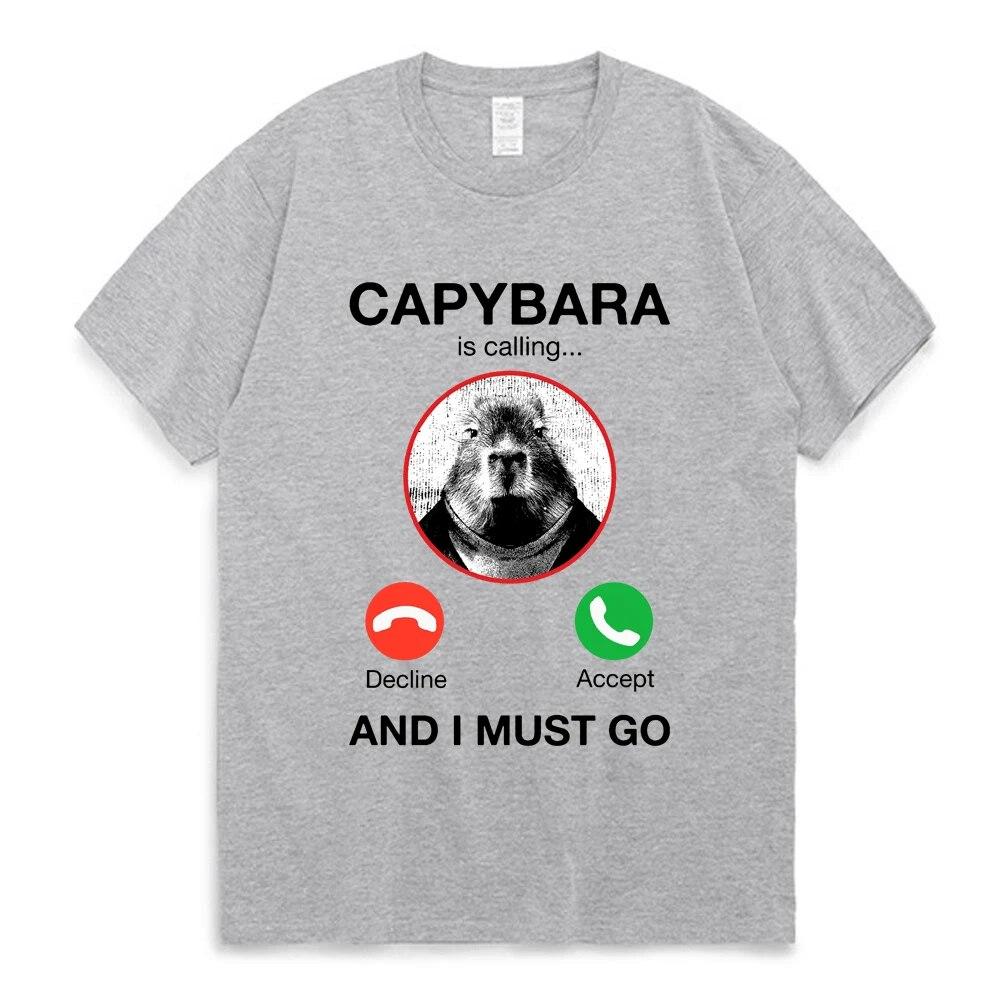 Capybara Is Calling and I Must Go T Shirt Phone Graphic T-shirts Unisex Women Clothing 100% Cotton Short Sleeves Oversized Tees