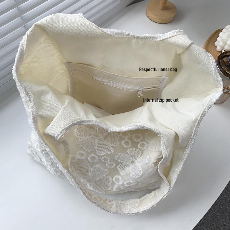 Sevimli Çiçekler ve Kelebekler ile Tembel Stil Kadın Kanvas Tote Çanta - Üniversite Öğrencileri için Geniş Kapasiteli Omuz El Çantası