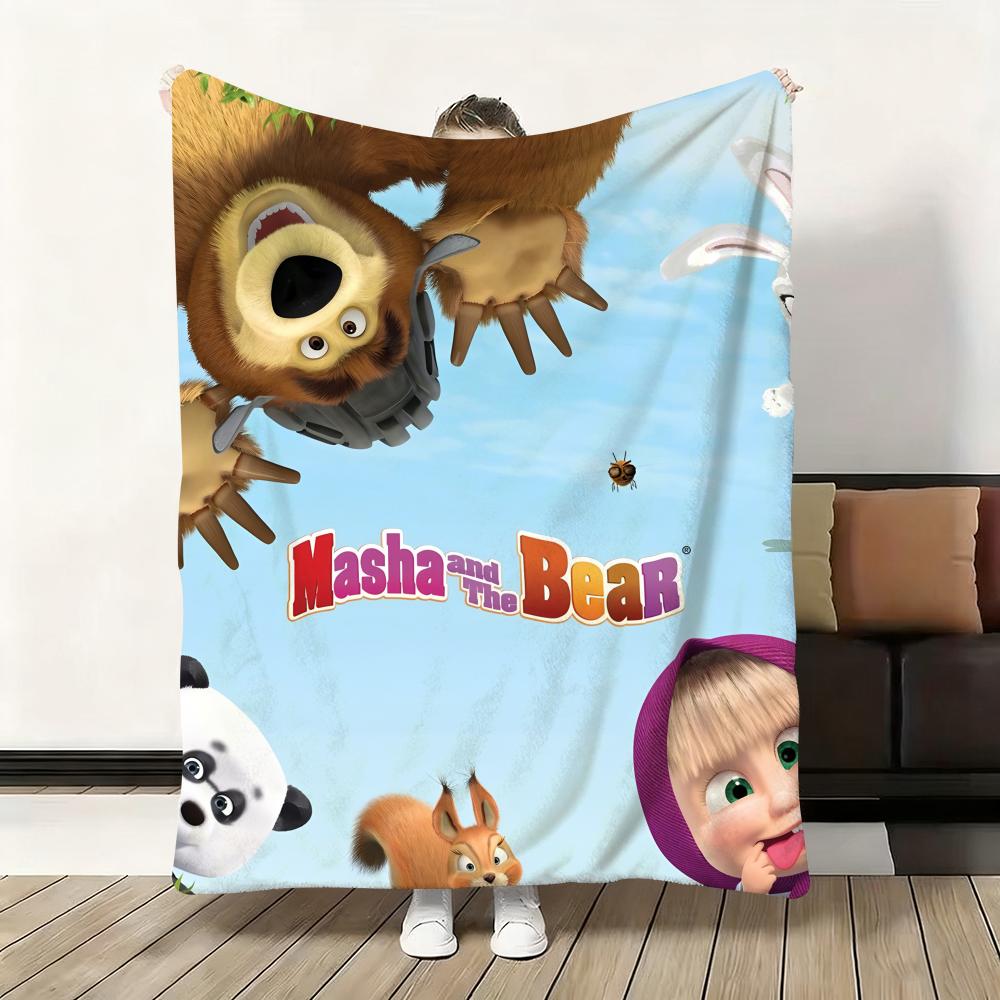 Cartoon M-Masha and the B-Bear Throw Flannel Fluffy Soft Blanket Warm Skin-Friendly Throw for Sofa Bed Office Nap Winter