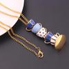 Women Fashion Hand Painted Enamel Teacup Pendant Necklace Long Chain Jewelry