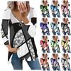 Women's Fashion Casual Zipper V- Neck Irregular Striped Geometric Print Long Sleeve Jacket