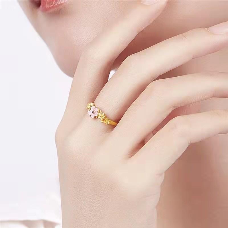 Simple Elegant Yet Peach Blossom Copper Gold Plated Ring For Women Fashion Adjustable