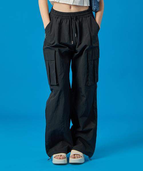 KOLEAT Summer Cooling Crinkly Wide Elastic Waist Big 3D Cargo Slacks Pants [Black]