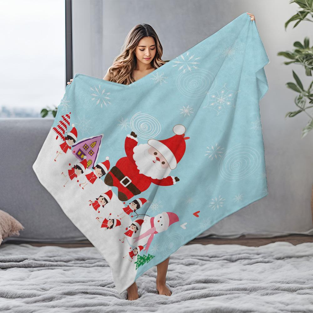 Christmas Blanket Flannel Throw Soft Cozy Warm Holiday Festive Decor Gift Santa Claus Snowman Family Winter Home Bedding