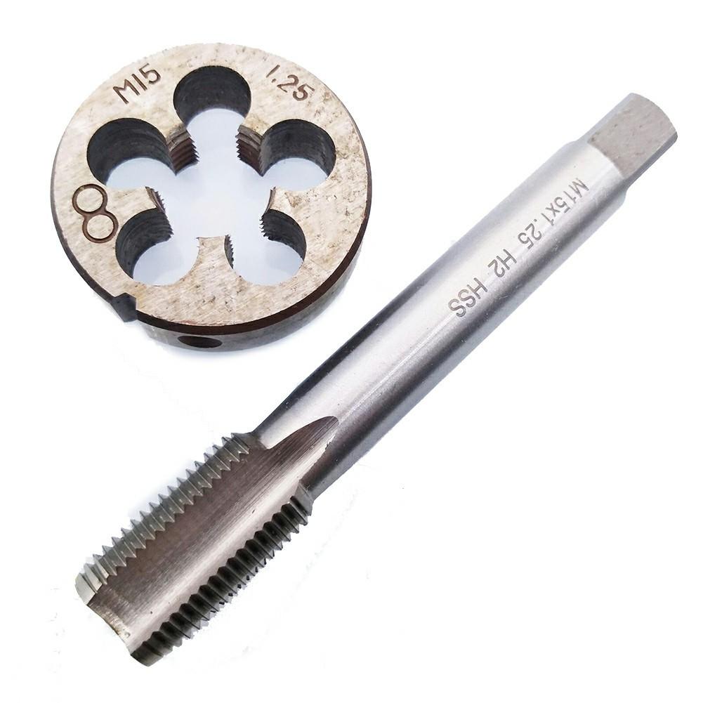 1pc HSS Machine M15 X 1.25mm Plug Tap and 1pc M15 X 1.25mm Die Threading Tool