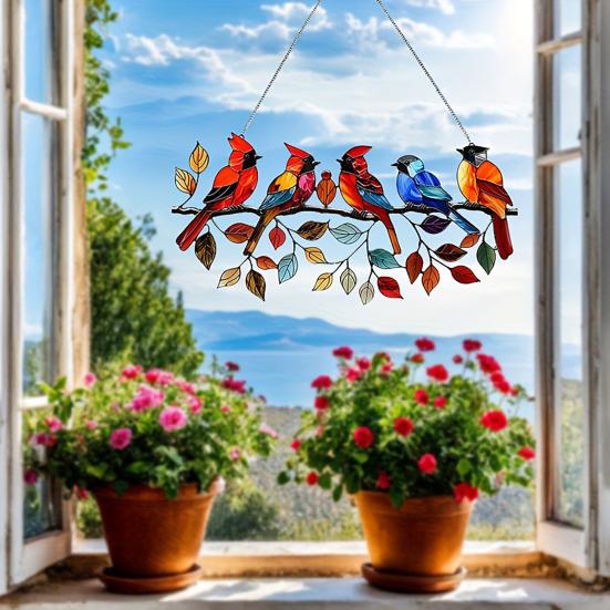 Yousheng Colorful Birds Sun Catcher Acrylic Hanging Ornament Stained Glass Style Suncatcher Bird Lovers Gift for Home Window Decor Garden Porch