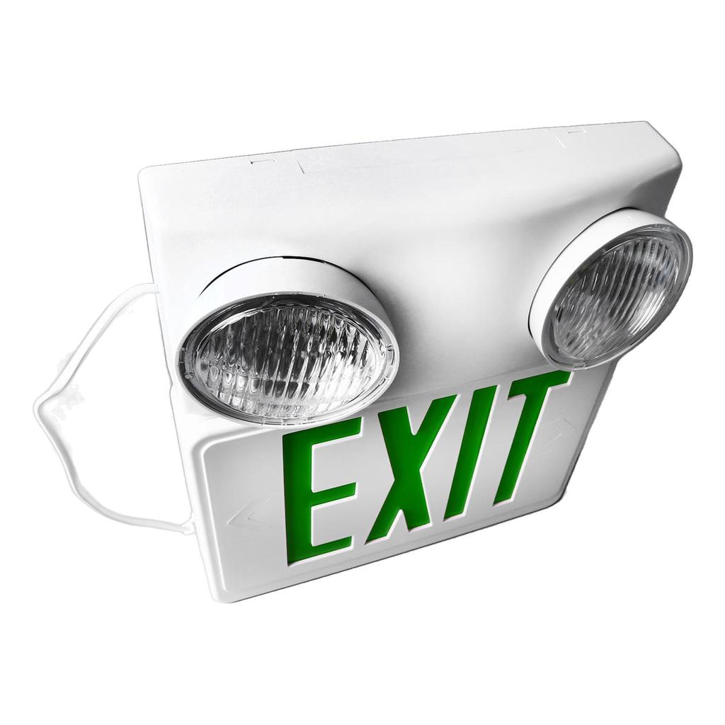Exit Emergency Light Combo Fire Evacuation Green Sign Dual Head LED Lights