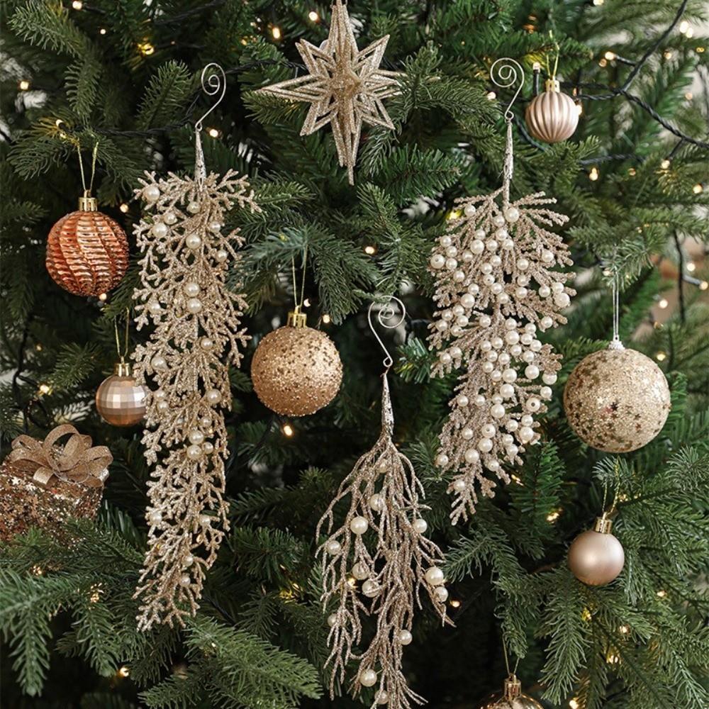 Shiny Glitter Branches Christmas Tree Pendant DIY Realistic Christmas Cypress Leaf Christmas Ornament Christmas Decor