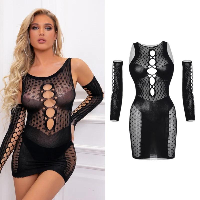 23 Styles Black Fishnet Lenceria Erotica Mujer Sexi Hollow Out Perspective Babydoll Chemise  Summer Beach Bikini Dress