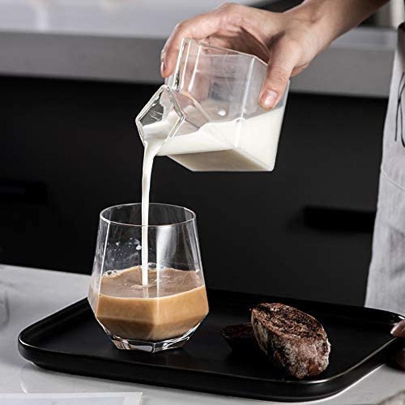 4 PCS Glass Milk Carton, Clear Square Mini Cup Cocktail Glass for Milk, Coffee, Water, Juice, Beverages