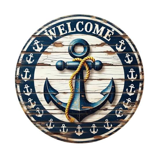 Decorative Hanging Sign Lightweight Wooden Wall Art Sign with Marine Elements Rudder Lifebuoy