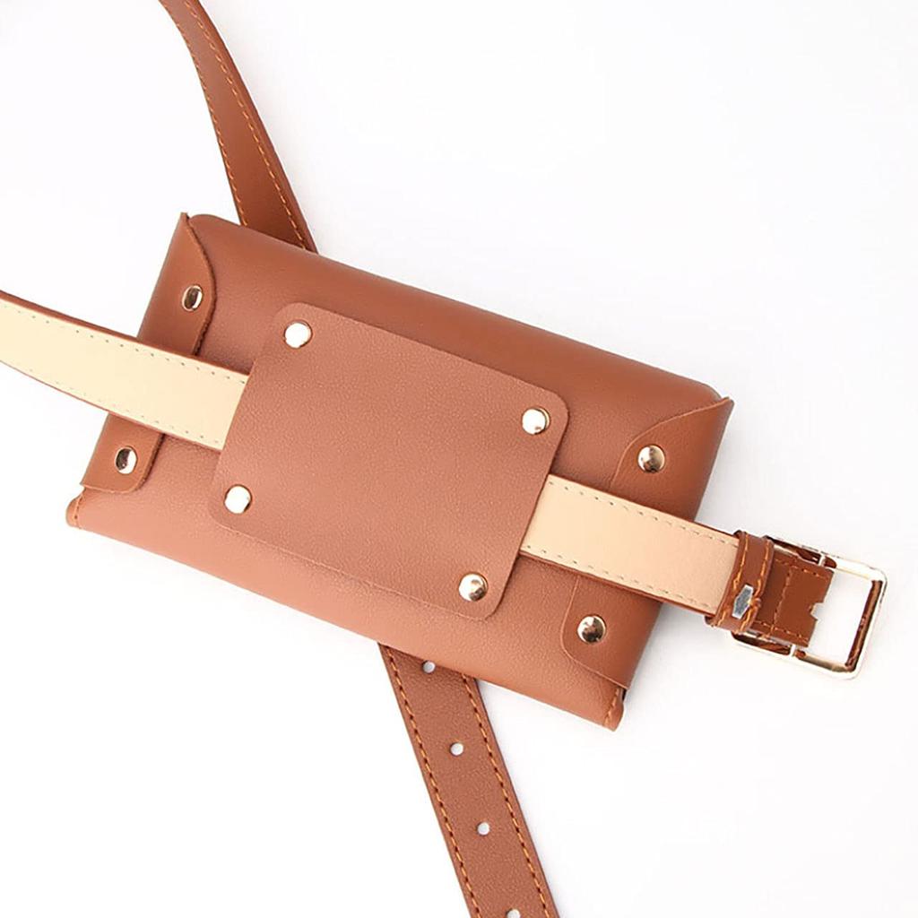 CHROME CRANE Leather Belt Waist with PU Cute BLT041 Women's Bag/Pouch Lining, 2-Way Design, (01.Black)