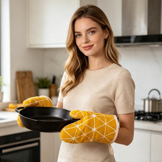Pot Holder And Glove Set Heat Resistant Anti-scald Cooking Gloves Thick Cotton Oven Mitts Nordic Style Kitchen Safety