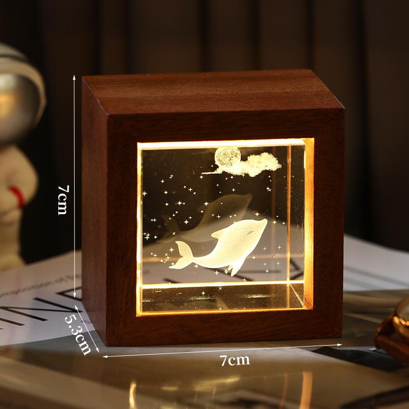 3D Galaxy Crystal Cube Night Light with Wooden Base - Illuminated Desktop Ornament, Perfect Birthday Gift